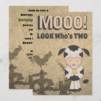MOOO! Sehen Sie, wer zwei Vintage Kuhfarm zum Gebu Einladung