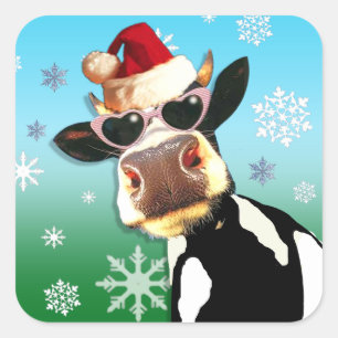 Moooootiful Weihnachtskuh-Weihnachtsmannmütze Quadratischer Aufkleber