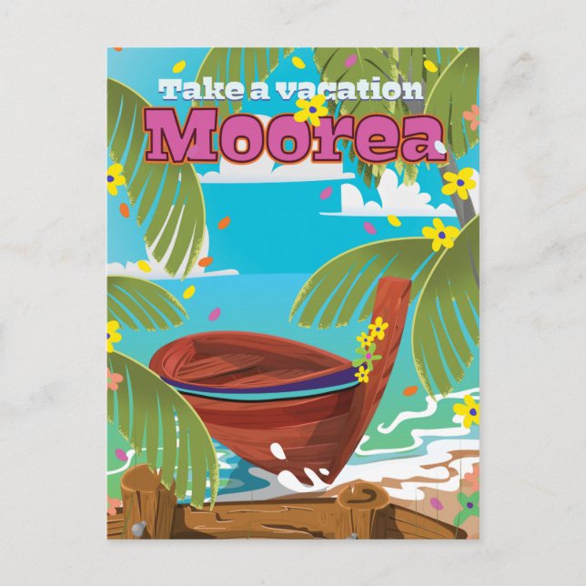 Moorea Französisch-Polynesien Reiseplakat Postkarte (Vorderseite)
