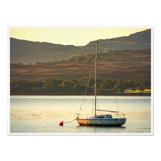 Moored Sailboat at Sunset (Kenmare Bay) Fotodruck (Vorne)