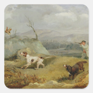 Moorhuhn-Schießen (Öl auf Leinwand) Quadratischer Aufkleber