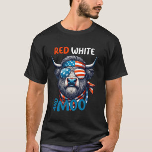 Moorica Highland-Rind Blue, Weiß und Rot 4. Juli T-Shirt