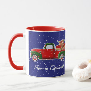 Moory Christmas Highland Cow in Little Red Truck Tasse