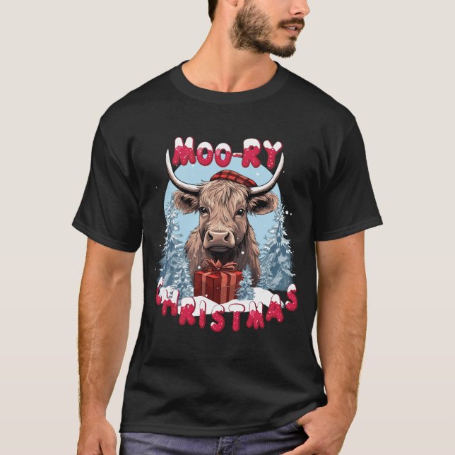 Moory Christmas - Highland Cow Lover Xmas T-Shirt (Vorderseite)
