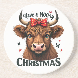 Moory Christmas Niedliche Kuh trägt Santa Getränkeuntersetzer