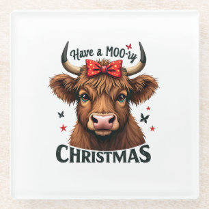 Moory Christmas Niedliche Kuh trägt Santa Glasuntersetzer