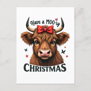 Moory Christmas Niedliche Kuh trägt Santa Postkarte