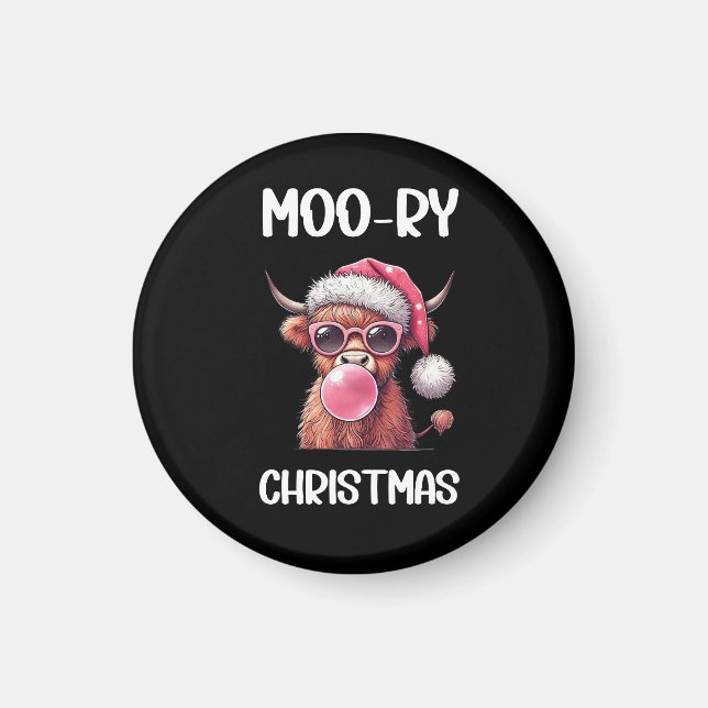 Moory Christmas Scottish Higland Cow Magnet (Vorne)
