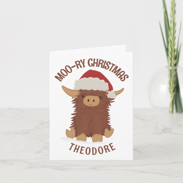 Moory Weihnachten niedliche Shaggy Highland Kuh Cu Karte (Vorderseite)
