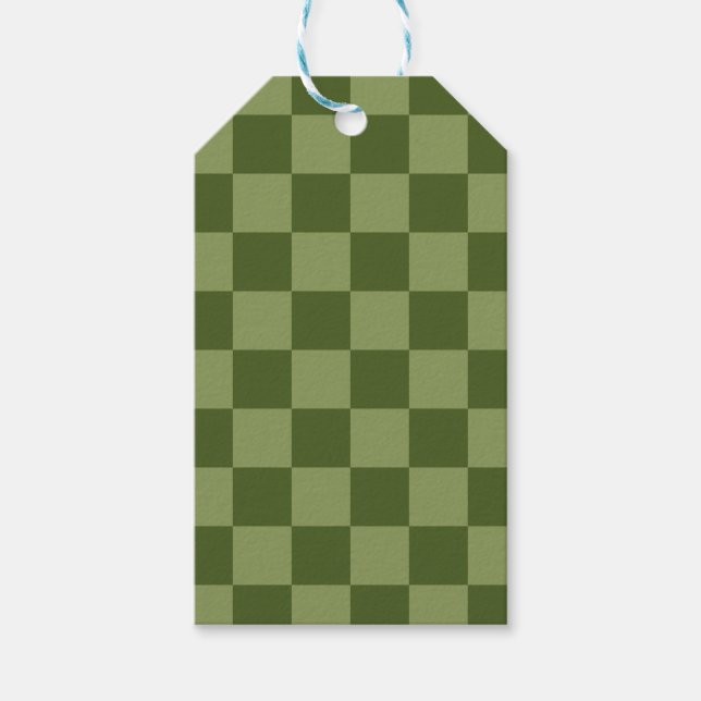 Moos Green Checkerboard Geschenkanhänger (Vorderseite)