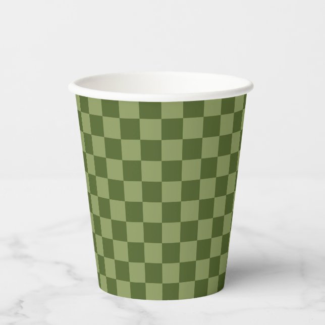 Moos Green Checkerboard Pappbecher (Vorderseite)