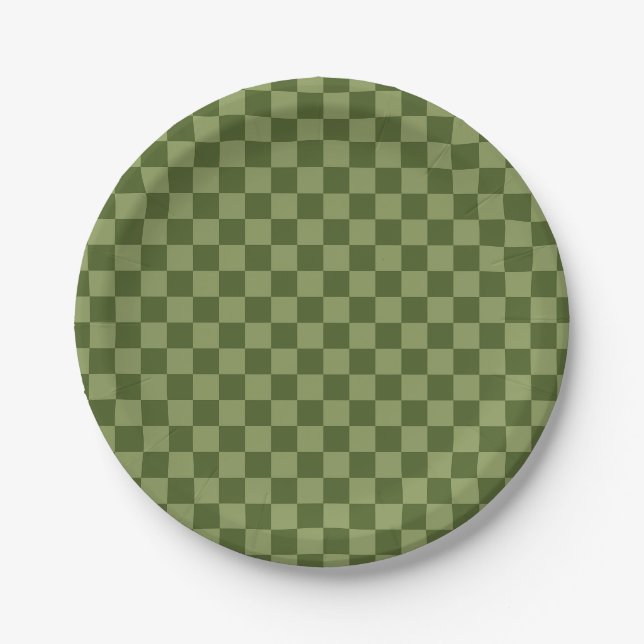 Moos Green Checkerboard Pappteller (Vorderseite)