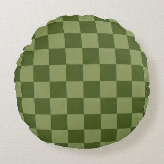 Moos Green Checkerboard Rundes Kissen