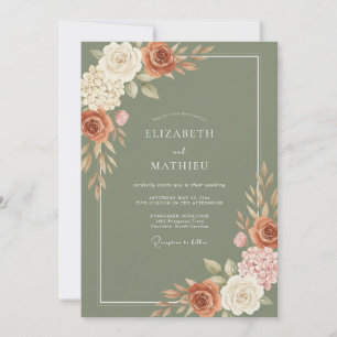 Moos-Kupfer-Rosen-Hochzeit Einladung