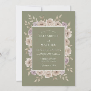 Moos-Mauve-Ranunculus-Hochzeit Einladung