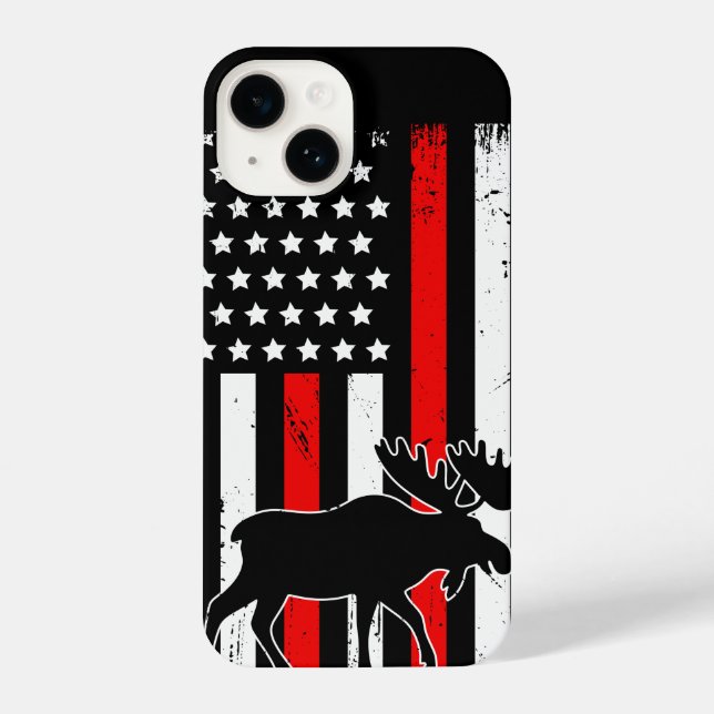 Moose American Flag iPhone 14 Hülle (Rückseite)