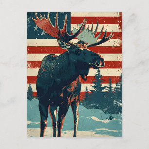 Moose American Flag Vintag Postkarte