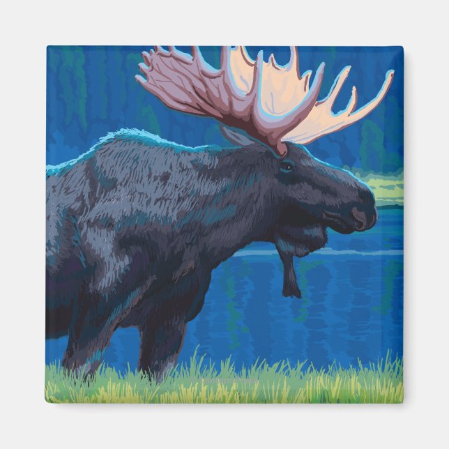 Moose at Night - Yellowstone Nationalpark Magnet (Vorne)