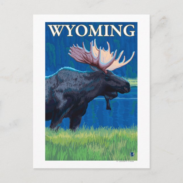 Moose at NightWyomingVintage Travel Poster Postkarte (Vorderseite)