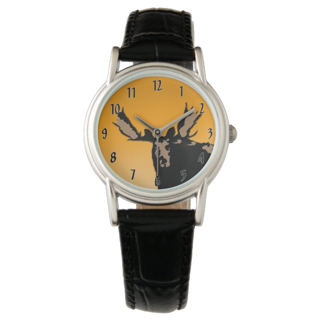 Moose at Sunset - Original Wildlife Art Armbanduhr (Vorderseite)