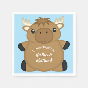 Moose Baby Shower Blue Boy Serviette