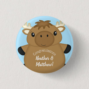 Moose Baby Shower Blue Button