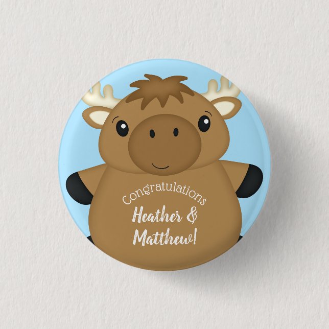 Moose Baby Shower Blue Button (Vorderseite)