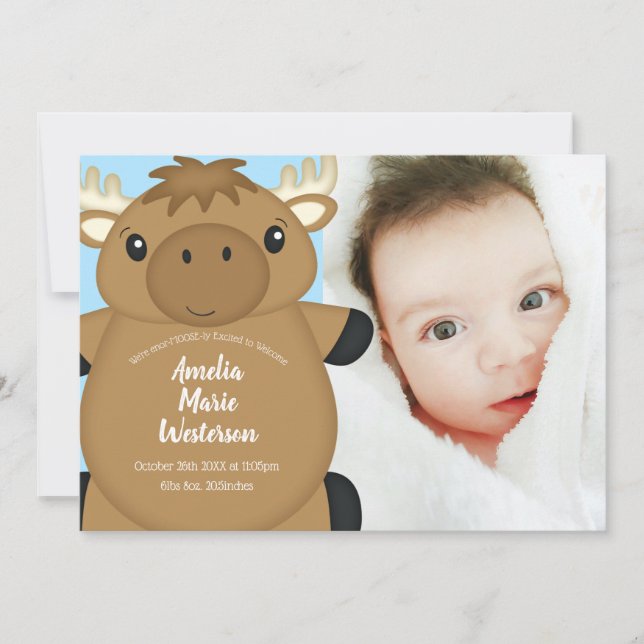 Moose Baby Shower Blue Einladung (Vorderseite)