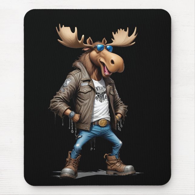 Moose Biker Rebel im Coolen Stil der Lederjacket Mousepad (Vorne)
