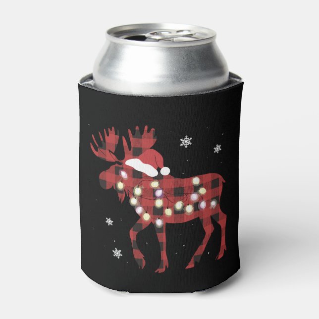 Moose Christmas Red Plaid Buffalo Xmas Santa Hat Dosenkühler (Kanne Vorderseite)