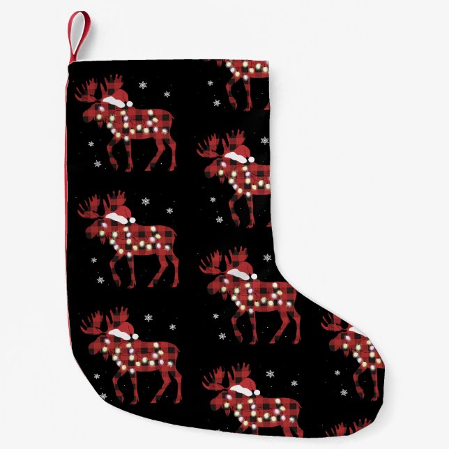 Moose Christmas Red Plaid Buffalo Xmas Santa Hat Kleiner Weihnachtsstrumpf (Vorderseite)
