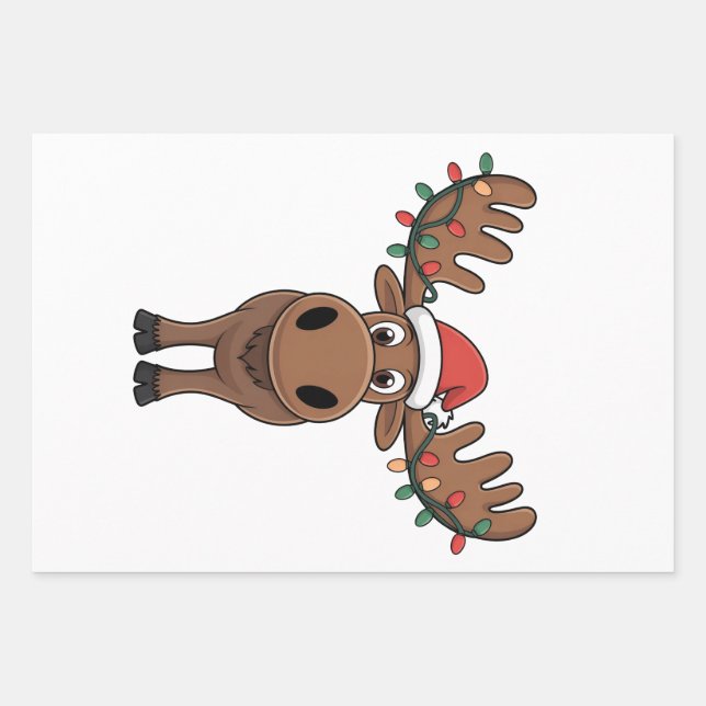Moose Christmas Tree Lights Funny Xmas Moose Lover Geschenkpapier Set (Vorderseite)