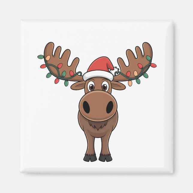 Moose Christmas Tree Lights Funny Xmas Moose Lover Magnet (Vorne)
