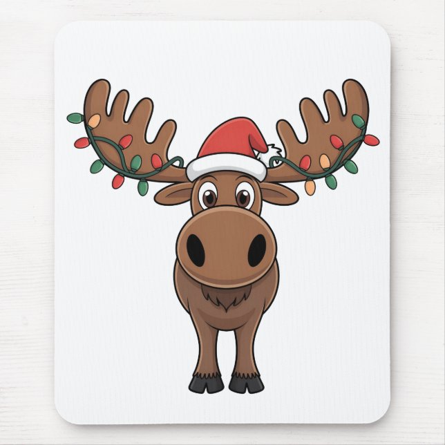Moose Christmas Tree Lights Funny Xmas Moose Lover Mousepad (Vorne)