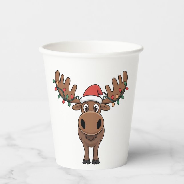 Moose Christmas Tree Lights Funny Xmas Moose Lover Pappbecher (Vorderseite)