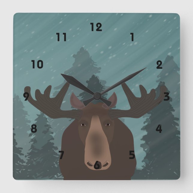 Moose Clock Quadratische Wanduhr (Vorderseite)
