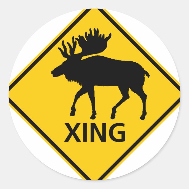 Moose Crossing Highway-Zeichen Runder Aufkleber (Vorderseite)