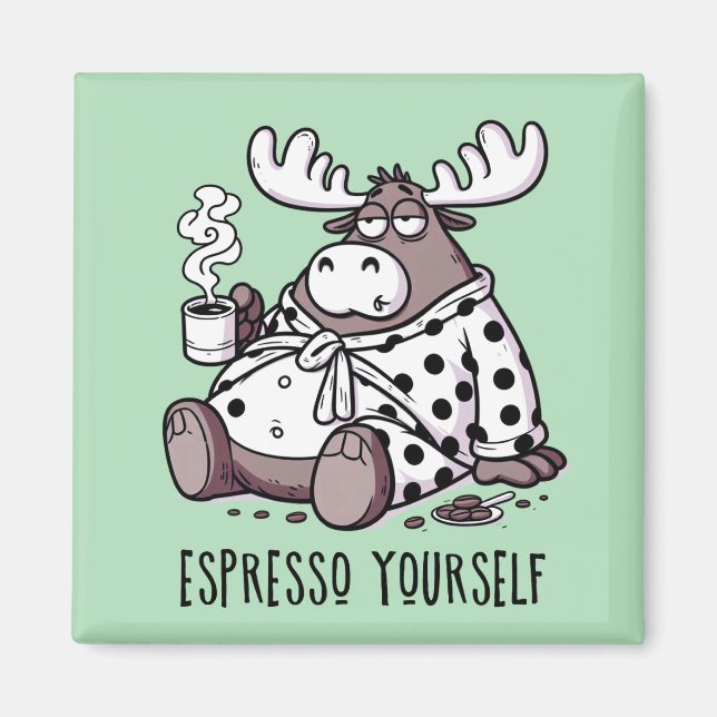 Moose Drink Kaffee in einem Polka Dot Robe Magnet (Vorne)