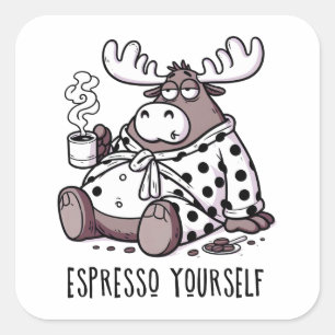 Moose Drink Kaffee in einem Polka Dot Robe Quadratischer Aufkleber