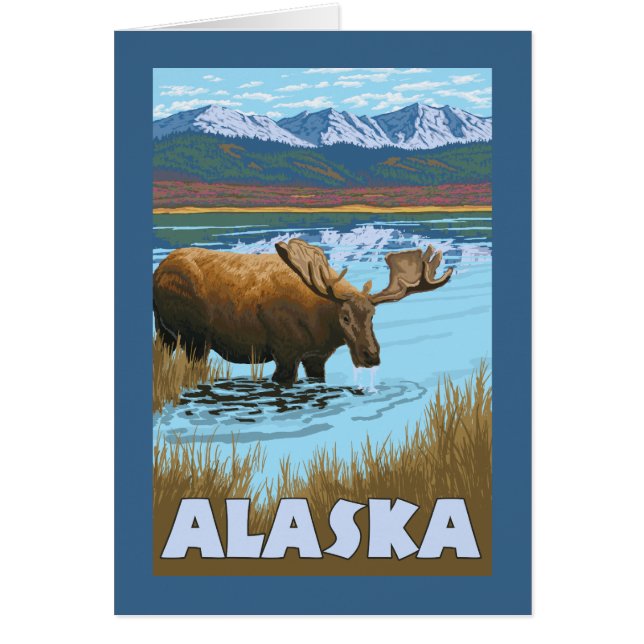 Moose Drink Water Vintage Travel Poster (Vorne)