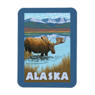Moose Drink Water Vintage Travel Poster Magnet