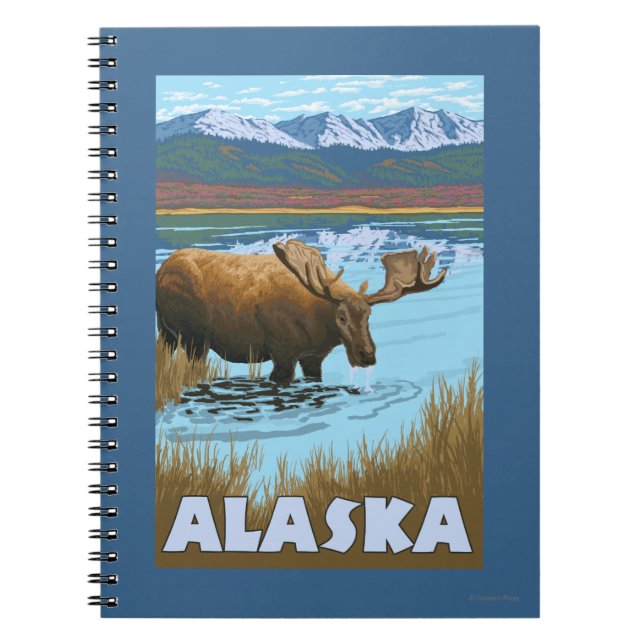 Moose Drink Water Vintage Travel Poster Notizblock (Vorderseite)