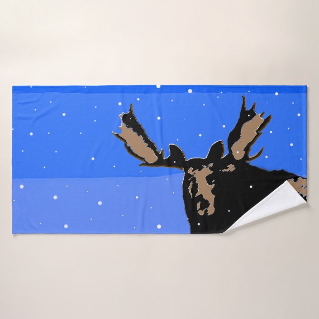 Moose en hiver - Art original de la faune (Serviette de bain)