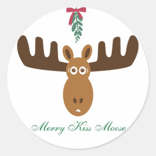 Moose Head_Mooseltoe_Merry Kiss Moose Runder Aufkleber