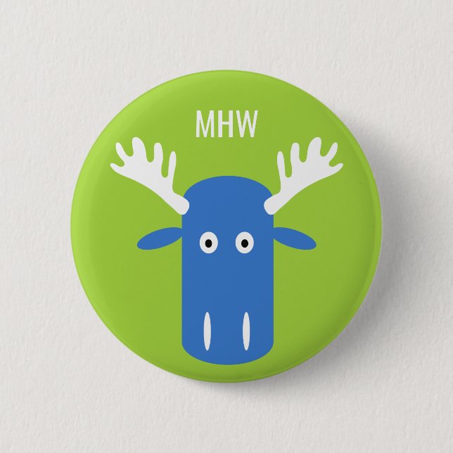 Moose Head Pop Art benutzerdefinierte Monogramm-Ta Button (Vorderseite)