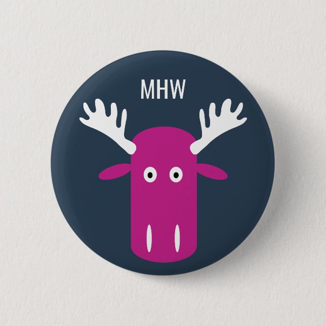 Moose Head Pop Art benutzerdefinierte Monogramm-Ta Button (Vorderseite)