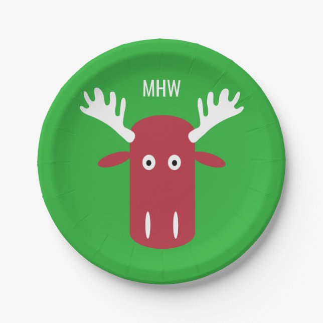 Moose Head Pop Art kundenspezifische Monogramm-Tel Pappteller (Vorderseite)