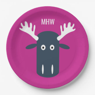 Moose Head Pop Art kundenspezifische Monogramm-Tel Pappteller