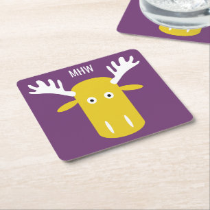Moose Head Pop Art kundenspezifische Monogramm-Unt Rechteckiger Pappuntersetzer