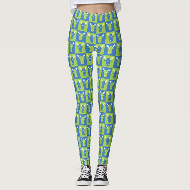 Moose Head Pop Art Leggings (Vorderseite)